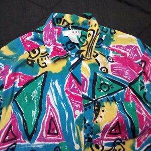 Vintage French Navy Abstract Geometric Hawaiian Shirt